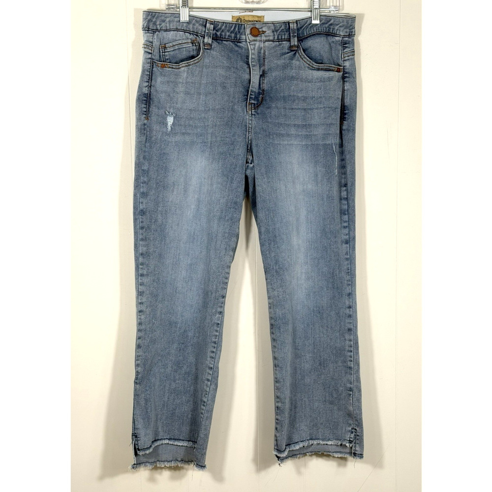 Democracy Ab Technology Jeans Cropped Raw Hi-Low Hem Medium Wash Size 14 Stretch